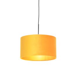 Hanglamp met velours kap oker met goud 35 cm - Combi