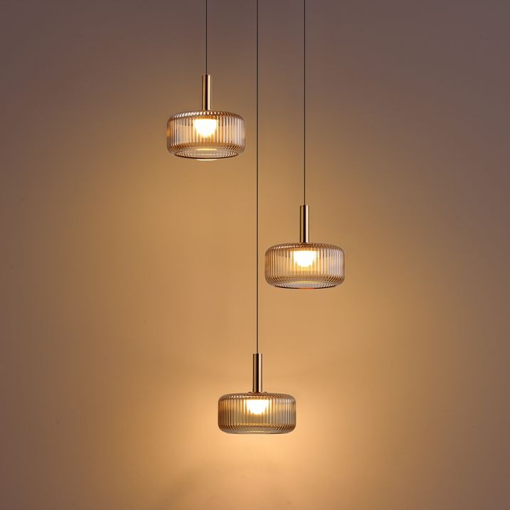 Design hanglamp roségoud met amber glas incl. LED 3-staps dimbaar 3-lichts Easylift - Fiera
