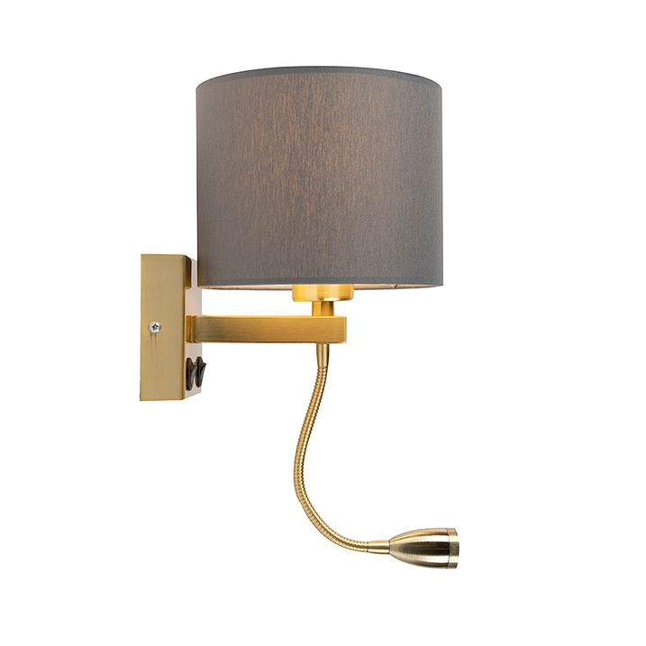 Art Deco sienas lampa zelta krāsā ar USB un pelēku abažūru - Brescia