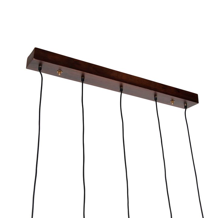 Candeeiro de suspensão industrial bronze com madeira 5 luzes - Haicha
