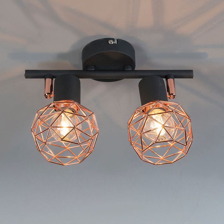Moderno reflektorsko svjetlo crno s bakrom 2-svjetla - Mesh