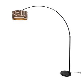 Lámpara de pie negra con pantalla a rayas marrón y beige de 50 cm - XXL