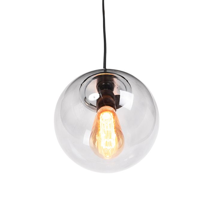 Moderne hanglamp zwart met grijs glas 20cm - Pallon