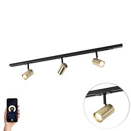 Sistema de iluminación de riel inteligente negro con dorado 1-fase 3-luces Incl. WiFi GU10 - Iconic Jeana