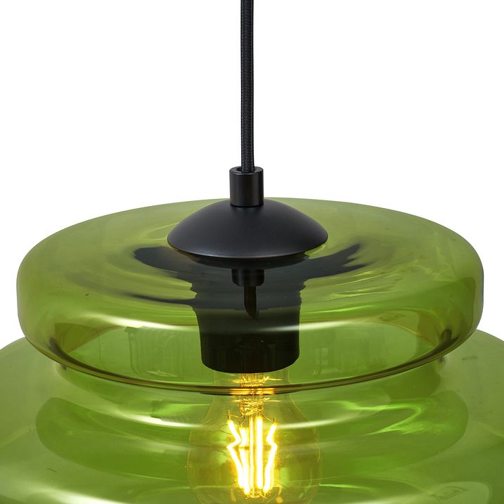 Suspension rétro noire avec verre vert 4 lumières - Denise
