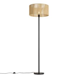 Golvlampa-svart-med-beige-skärm-i-pappersrep-50/50/25---Simplo