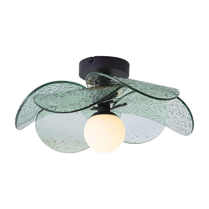 Plafonieră de design neagră cu sticlă verde striată - Kemner