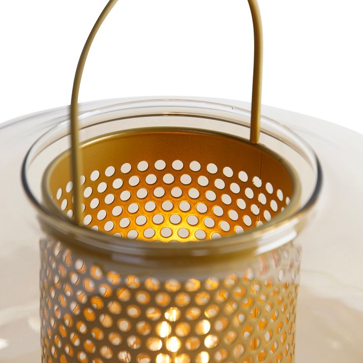 Lampă de masă Art Deco aurie cu sticlă chihlimbar 30 cm - Kevin