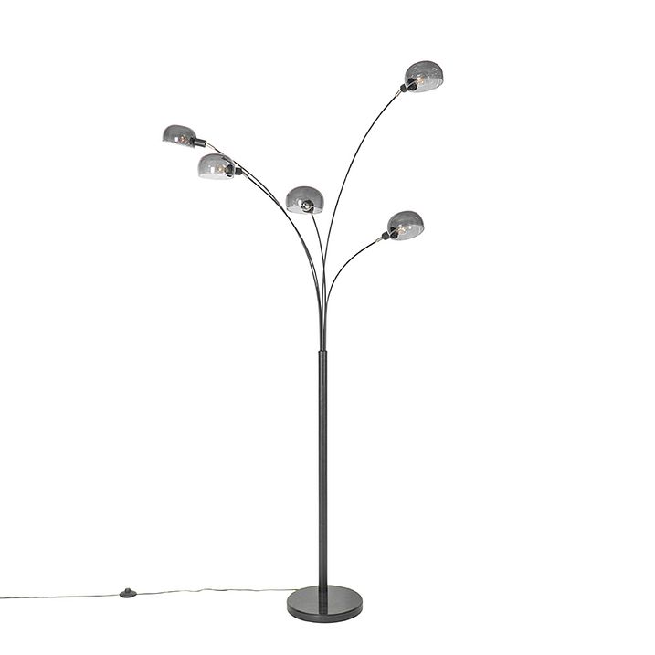 Dizajnová stojaca lampa čierna s dymovým sklom 5-svetlo - Sixties Marmo