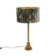 Tafellamp-brons-met-velours-lampenkap-blad-dessin-met-gouden-binnenkant---Pisos