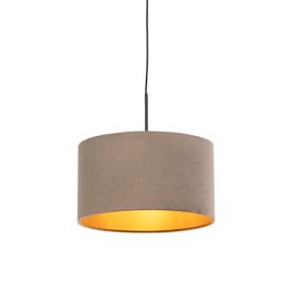 Hengende lampe med taupe fløyels skjerm med gull 35 cm - Combi