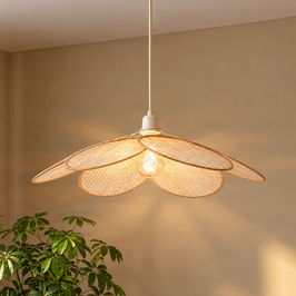 Japandi hanglamp crème met linnen kap - Aisha