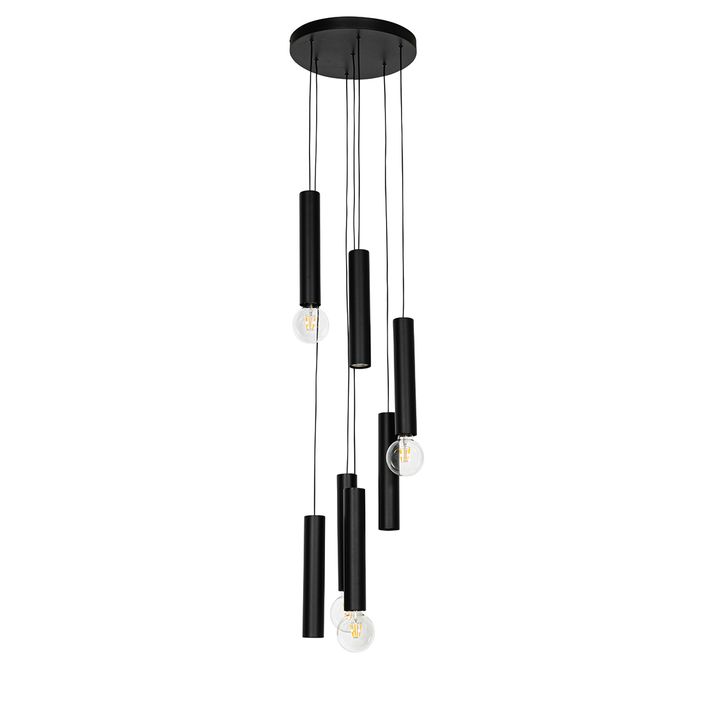Designové závěsné svítidlo černé kulaté 7-světlo - Tuba