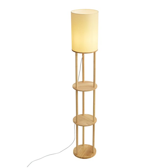 Modern Floor Lamp Wood with Beige Shade - Stojon