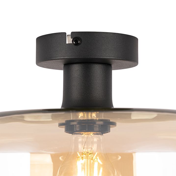 Plafonska lampa u stilu Art Deco crna sa jantarnim staklom - Bizle