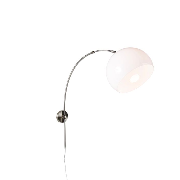 Lampă de perete arcuită retro din oțel cu abajur alb reglabil