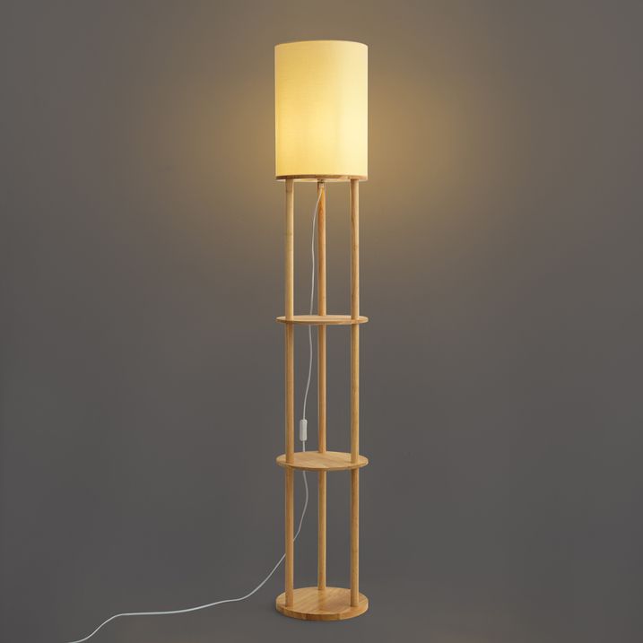 Modern Floor Lamp Wood with Beige Shade - Stojon