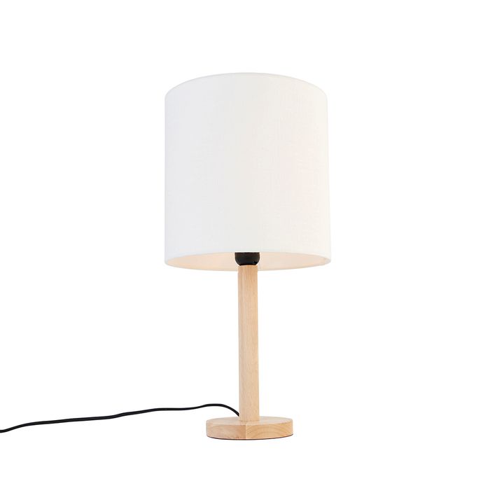 Rustikální stolní lampa dřevěná s bílým stínítkem - Mels