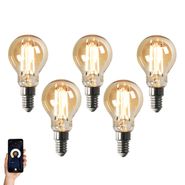 Set-mit-5-Smart-E14-dimmbar-in-Kelvin-LED-Lampe-P45-Goldline-4,9W-470-lm-1800-4000K