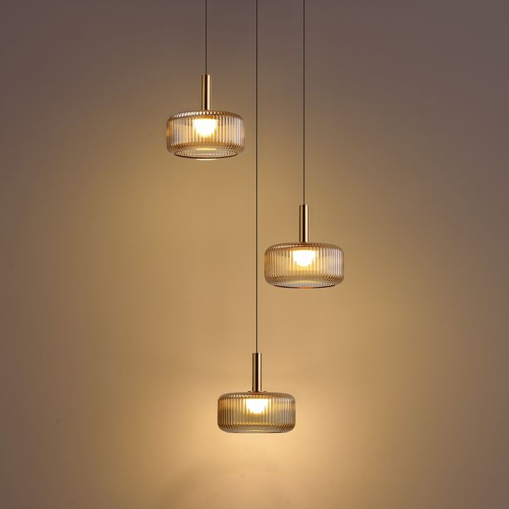 Design hanglamp roségoud met amber glas incl. LED 3-staps dimbaar 3-lichts Easylift - Fiera