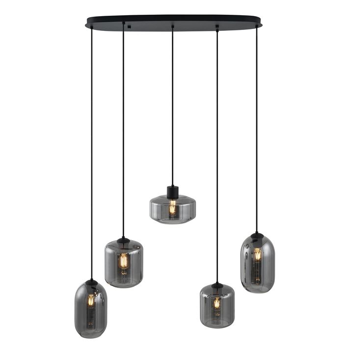 Moderne hanglamp zwart met smoke glas 5-lichts - Sheena