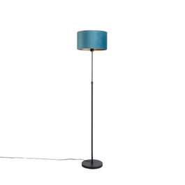 Lampa stojąca czarna z niebieskim aksamitnym abażurem ze złotem 35 cm - Parte