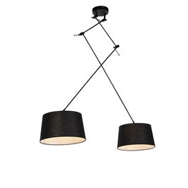 Hanglamp zwart met linnen kappen zwart 35 cm 2-lichts - Blitz