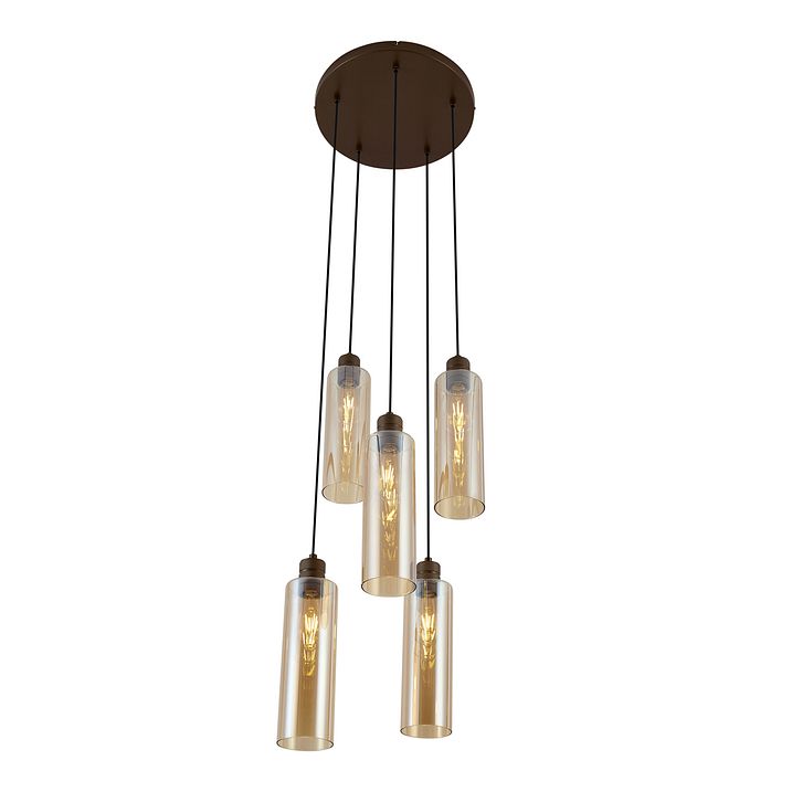 Suspension Chic d'Hôtel Bronze Foncé avec Verre Ambré 5 Lumières - Stavelot
