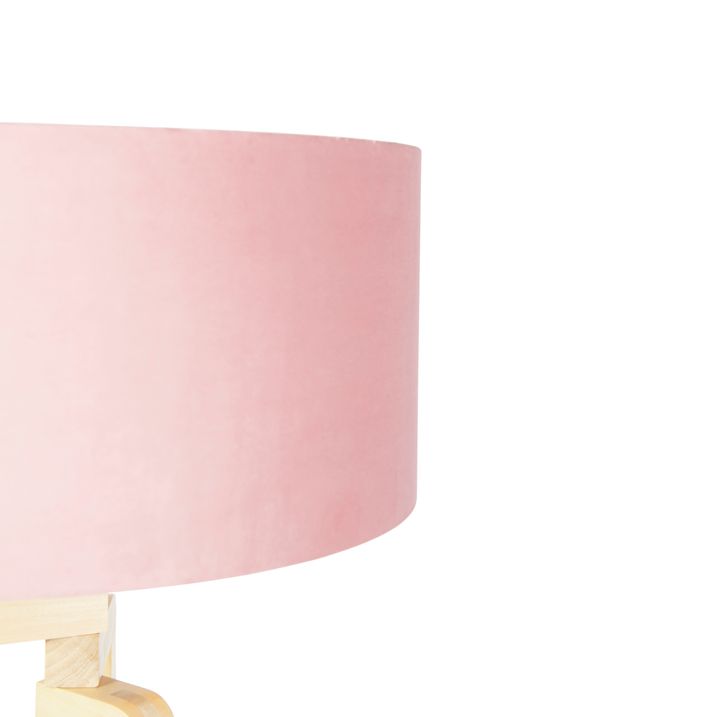 Stojací lampa stojan dřevěný s růžovým sametovým stínítkem 50 cm - Puros