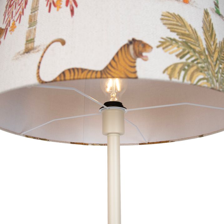 Japandi golvlampa beige med flerfärgad lampskärm med djurmönster 50 cm - Simplo