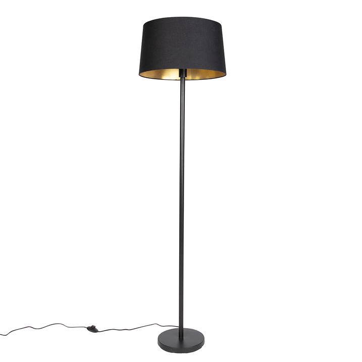 Smart vloerlamp zwart met zwarte kap 45 cm incl. Wifi A60 - Simplo