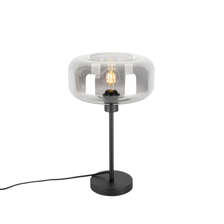 Art-Deco-Tischleuchte schwarz mit Rauchglas - Bizle