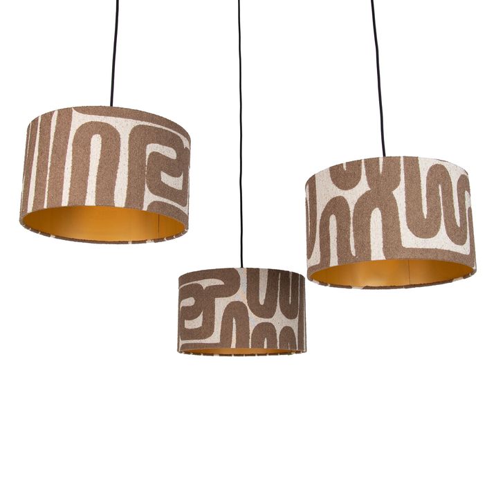 Hanglamp zwart met bruin beige kap 35cm 3-lichts - Cava