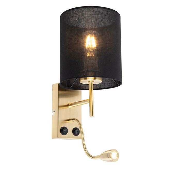 Art Deco-vägglampa svart med svart bomullslampa - Stacca