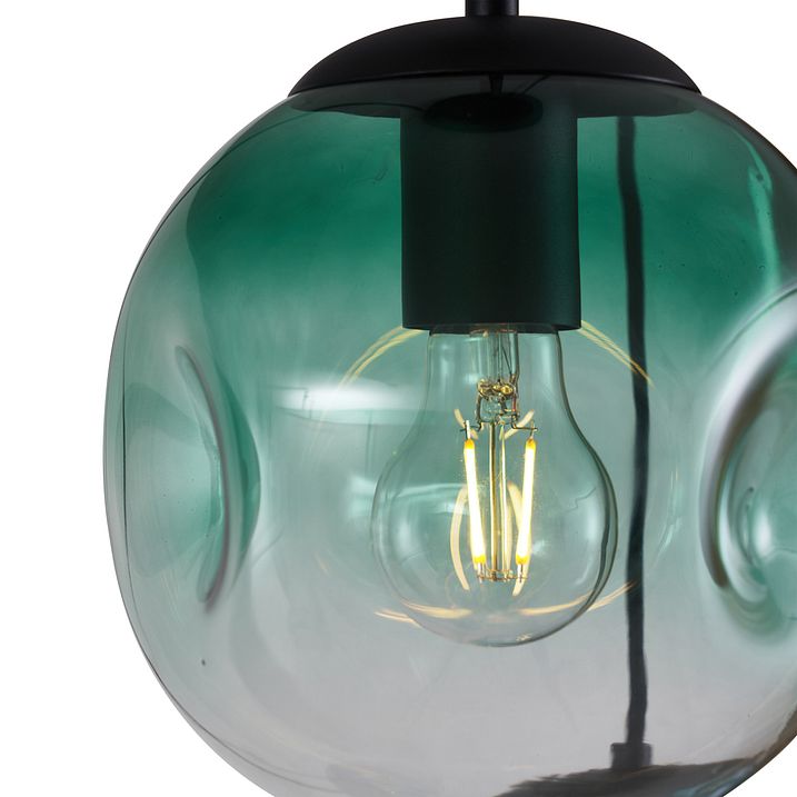 Art Deco viseća lampa crna sa ovalnom plafonskom pločom i zelenim i plavim staklom 6-svetla - Douglass