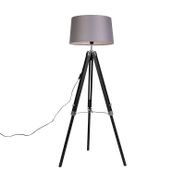 Stehleuchte-Stativ-schwarz-mit-Schirm-45-cm-Leinen-dunkelgrau