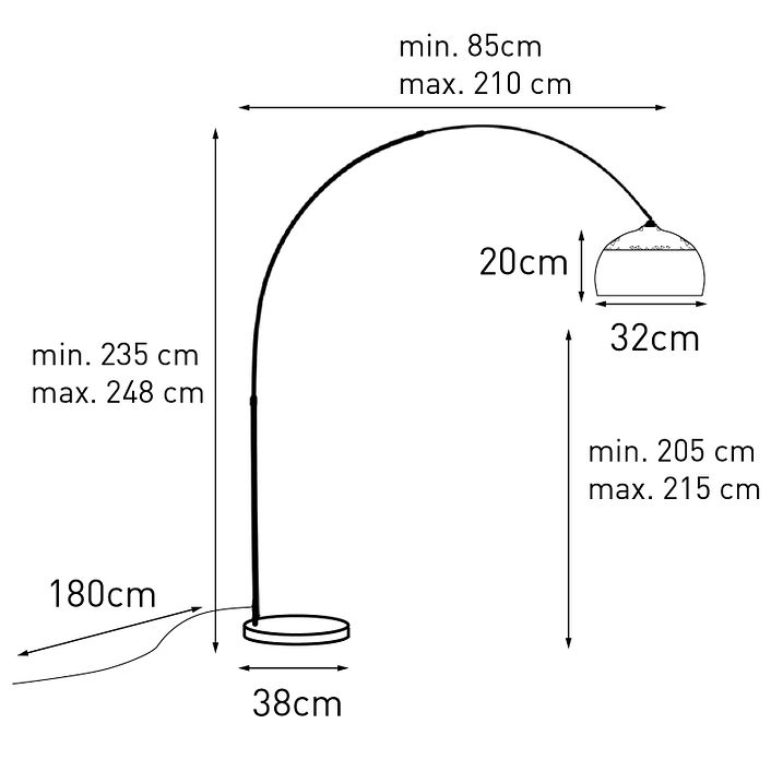 Candeeiro de Arco em Aço com Abajur em Metal 33 cm Ajustável - XXL