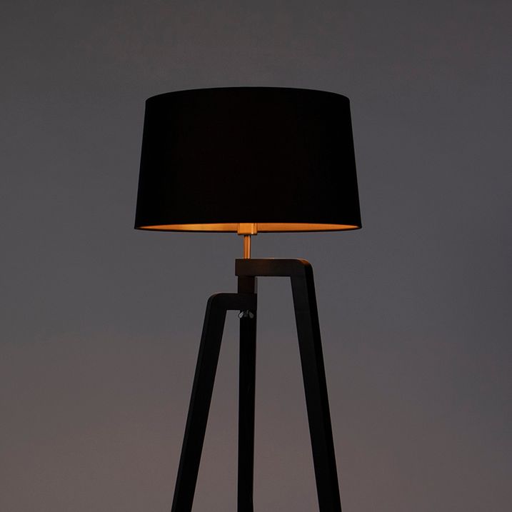 Trojnohá stojaca lampa s tienidlom z bavlny čierna so zlatom 50 cm - Puros