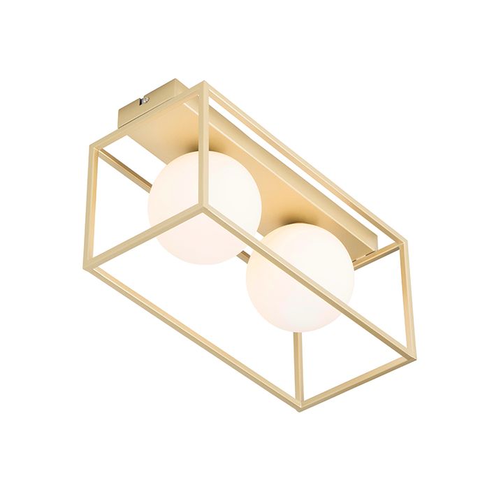 Design taklampe gull med hvitt glass 2-lys - Aniek