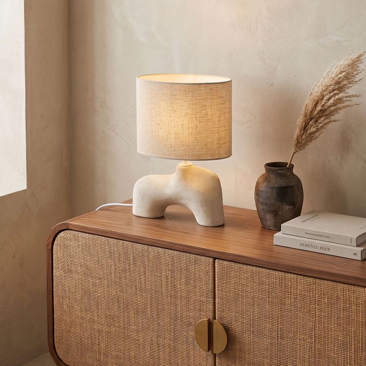 Candeeiro de Mesa Wabi Sabi Bege com Abajur de Linho 35cm - Florence