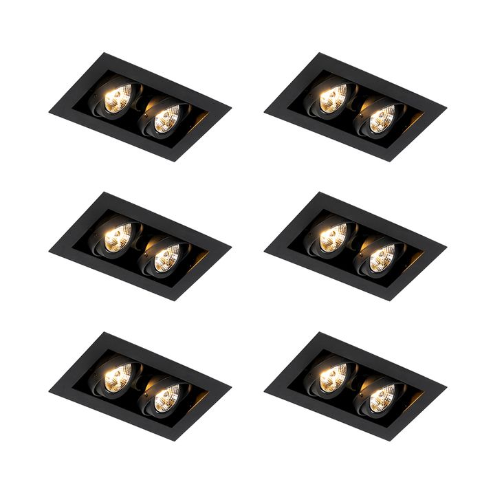 Set van 6 Moderne inbouwspot zwart 2-lichts verstelbaar - Oneon 70