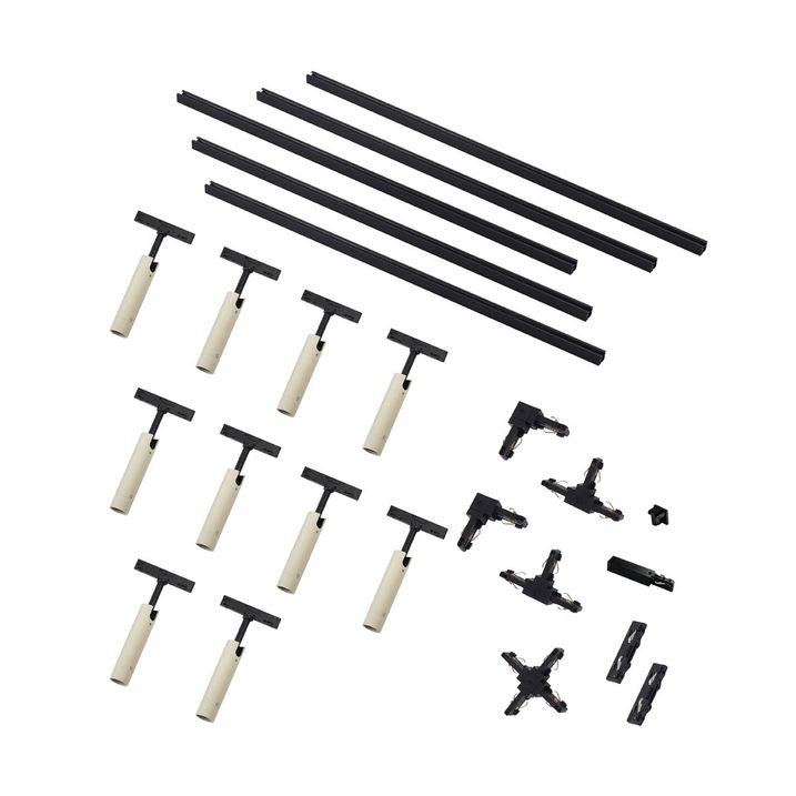 Système d'éclairage sur rail moderne avec 10 spots beige et noir monophasé - Slimline Uzzy
