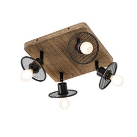 Faretto da soffitto industriale nero con legno 4 luci - Jasmine