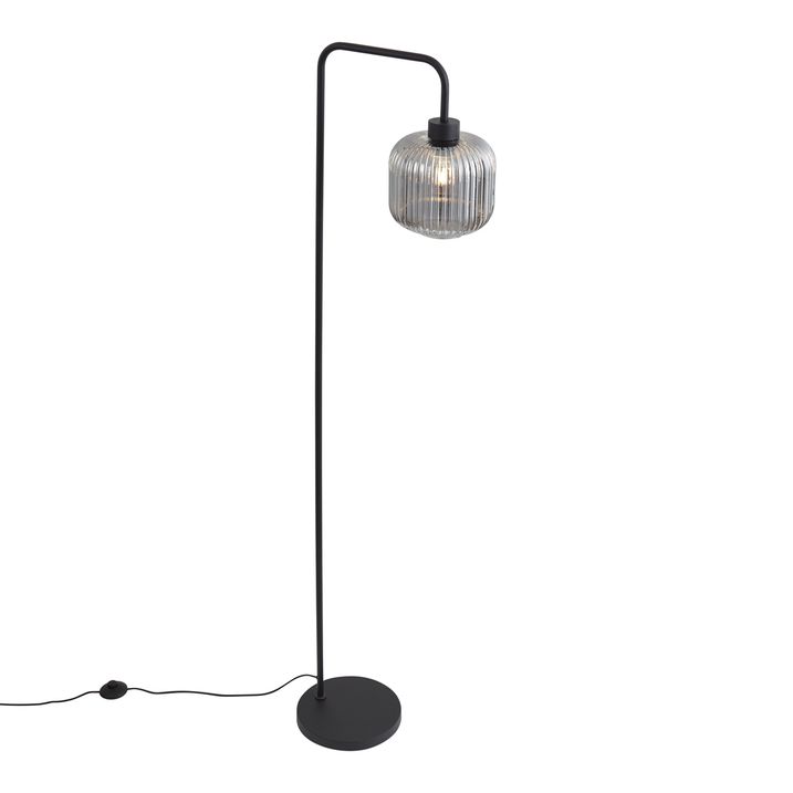 Candeeiro de pé de design preto com vidro fumado - Ana