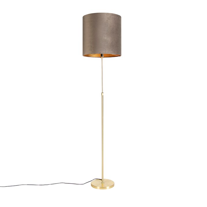 Lampadaire or/laiton avec abat-jour en velours taupe 40/40 cm - Parte