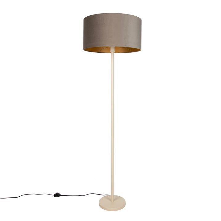 Japandi-lattiavalaisin beige taupenvärisellä varjostimella ja kultaisella sisäpinnalla 50 cm - Simplo