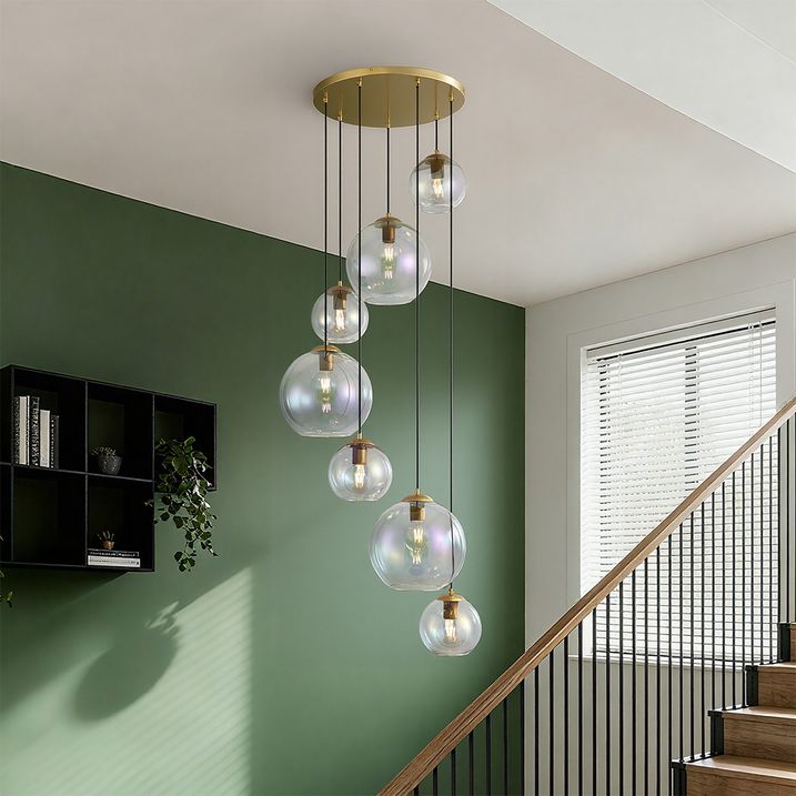 Art Deco Hanglamp Goud met Regenboog Glas 7-Lichts - Sandra