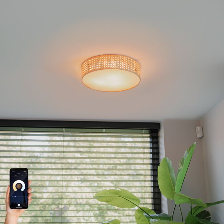 Chytré stropní svítidlo ratan 40 cm 3-světla vč. 3 Wifi P45 - Tromma