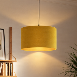 Melna piekaramā lampa ar dzeltenu samta abažūru ar zeltu 50 cm - Combi