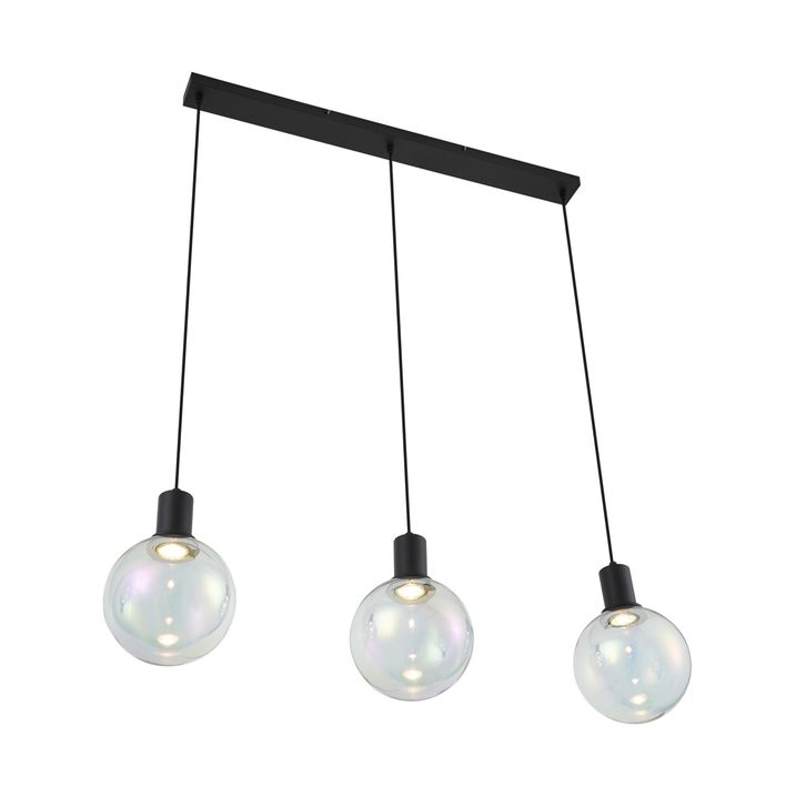 Design hanglamp zwart met regenboog glas langwerpig 3-lichts - Mallon